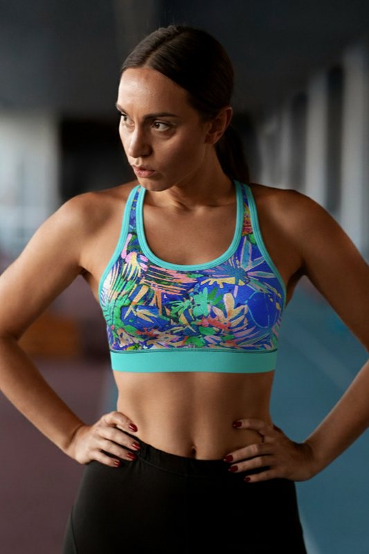 Custom Name Tropical Paradise Sports Bra